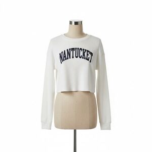 John Galt Nantucket Waffle Knit Cropped Long Sleeve Shirt White Large
